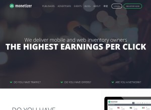 How monetizer.com looks like on a tablet such as an iPad.