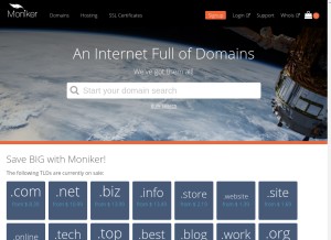 How moniker.com looks like on a tablet such as an iPad.