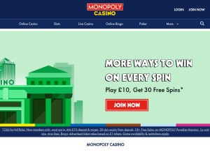 How monopolycasino.com looks like on a tablet such as an iPad.