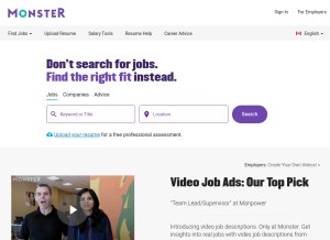 How monster.ca looks like on a tablet such as an iPad.