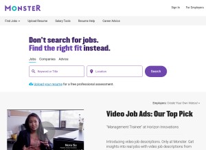 How monster.com looks like on a tablet such as an iPad.