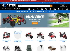 How monsterscooterparts.com looks like on a tablet such as an iPad.