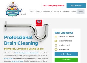 How montreal5stardrain.com looks like on a tablet such as an iPad.