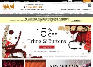 How moodfabrics.com looks like on a tablet such as an iPad.