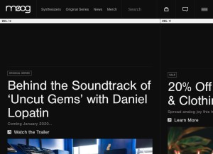 How moogmusic.com looks like on a tablet such as an iPad.