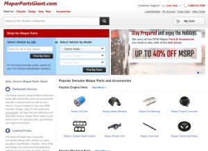 How moparpartsgiant.com looks like on a tablet such as an iPad.