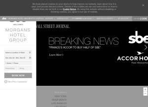 How morganshotelgroup.com looks like on a tablet such as an iPad.