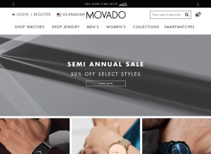 How movado.com looks like on a tablet such as an iPad.