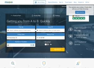 How mozio.com looks like on a tablet such as an iPad.