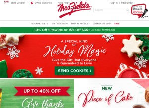 How mrsfields.com looks like on a tablet such as an iPad.