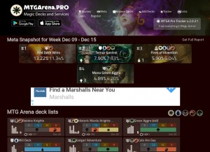 How mtgarena.pro looks like on a tablet such as an iPad.