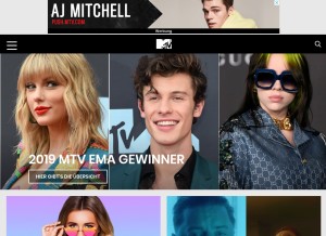 How mtv.de looks like on a tablet such as an iPad.