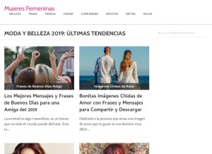 How mujeresfemeninas.com looks like on a tablet such as an iPad.