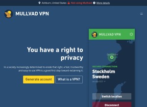 How mullvad.net looks like on a tablet such as an iPad.
