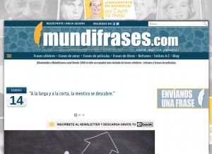 How mundifrases.com looks like on a tablet such as an iPad.