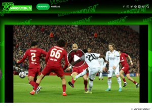 How mundofutebol.tv looks like on a tablet such as an iPad.