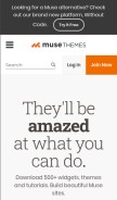 How musethemes.com looks like on a mobile device such as an iPhone.