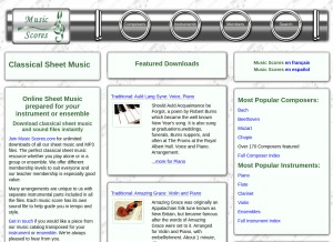 How music-scores.com looks like on a tablet such as an iPad.