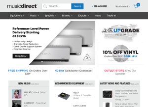 How musicdirect.com looks like on a tablet such as an iPad.
