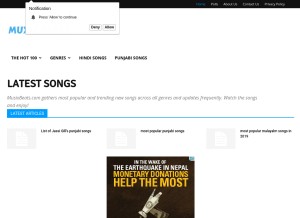 How muxicbeats.com looks like on a tablet such as an iPad.