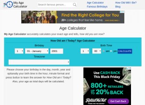 How myagecalculator.com looks like on a tablet such as an iPad.