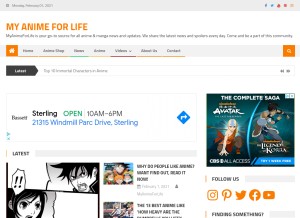 How myanimeforlife.com looks like on a tablet such as an iPad.
