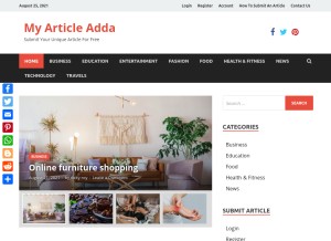 How myarticleadda.com looks like on a tablet such as an iPad.
