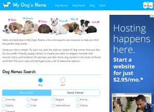 How mydogsname.com looks like on a tablet such as an iPad.