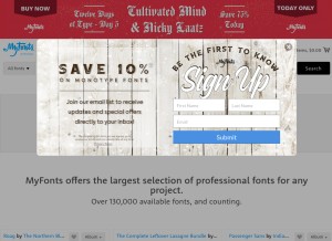 How myfonts.com looks like on a tablet such as an iPad.