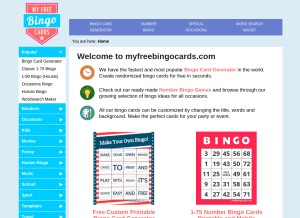 How myfreebingocards.com looks like on a tablet such as an iPad.