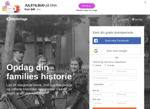 How myheritage.dk looks like on a tablet such as an iPad.