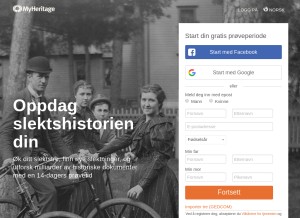 How myheritage.no looks like on a tablet such as an iPad.