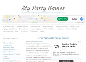 How mypartygames.com looks like on a tablet such as an iPad.