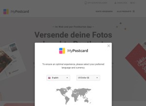 How mypostcard.com looks like on a tablet such as an iPad.