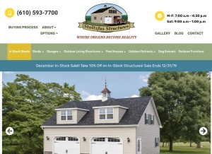 How mysheds.com looks like on a tablet such as an iPad.