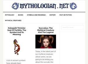 How mythologian.net looks like on a tablet such as an iPad.