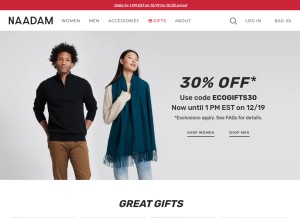 How naadam.co looks like on a tablet such as an iPad.