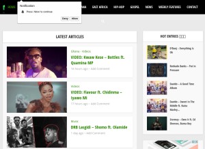 How naijavibes.com looks like on a tablet such as an iPad.