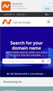 How namecheap.com looks like on a mobile device such as an iPhone.
