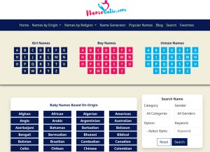 How namecutie.com looks like on a tablet such as an iPad.