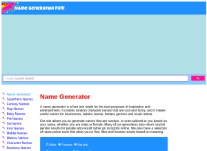 How namegeneratorfun.com looks like on a tablet such as an iPad.