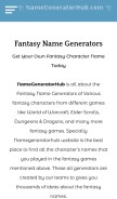 How namegeneratorhub.com looks like on a mobile device such as an iPhone.