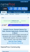 How namepros.com looks like on a mobile device such as an iPhone.