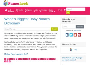 How nameslook.com looks like on a tablet such as an iPad.