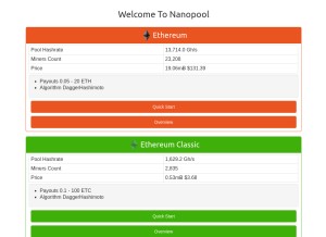 How nanopool.org looks like on a tablet such as an iPad.