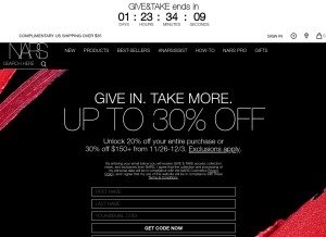 How narscosmetics.com looks like on a tablet such as an iPad.