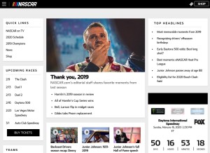 How nascar.com looks like on a tablet such as an iPad.