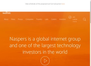 How naspers.com looks like on a tablet such as an iPad.