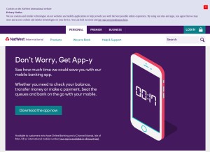 How natwestinternational.com looks like on a tablet such as an iPad.