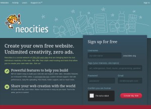 How neocities.org looks like on a tablet such as an iPad.